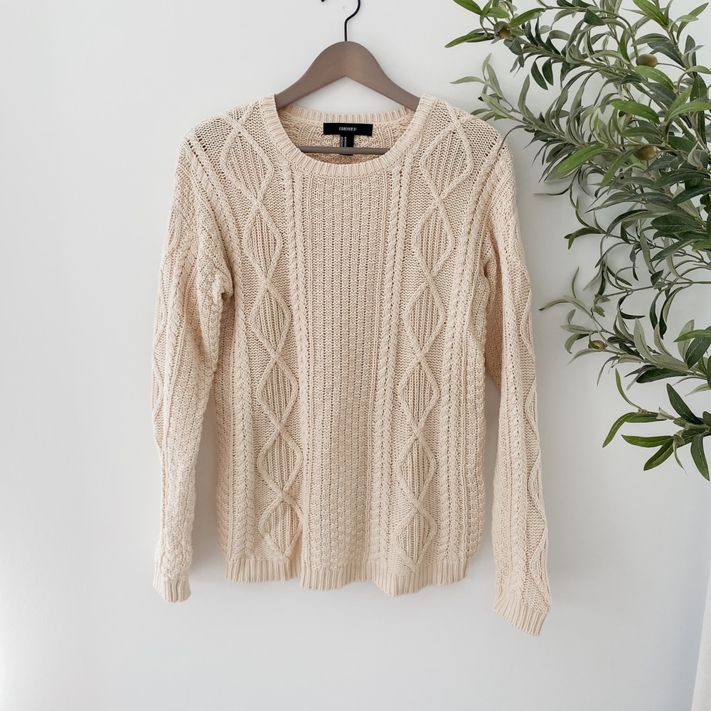 Forever 21 Cream Cable Knit Sweater